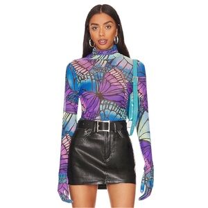 AFRM Multicolor Butterfly Print Blouse
